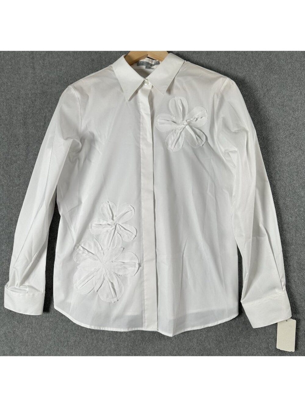 Foxcroft Wrinkle Free Floral Applique Fitted Button Shirt 10P Y2K